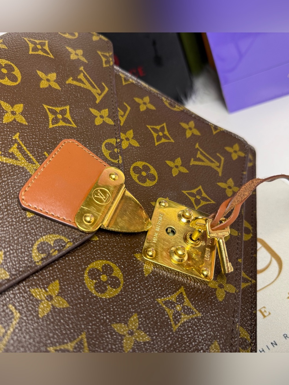 LOUIS VUITTON w/ COA Brown Monogram Medium Crossbody Satchel with Gold Hardware - Picture 7 of 17